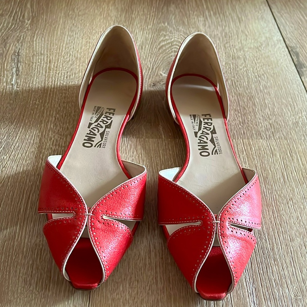 Salvatore Ferragamo Leather Colorblock Pattern D'Orsay Flats
